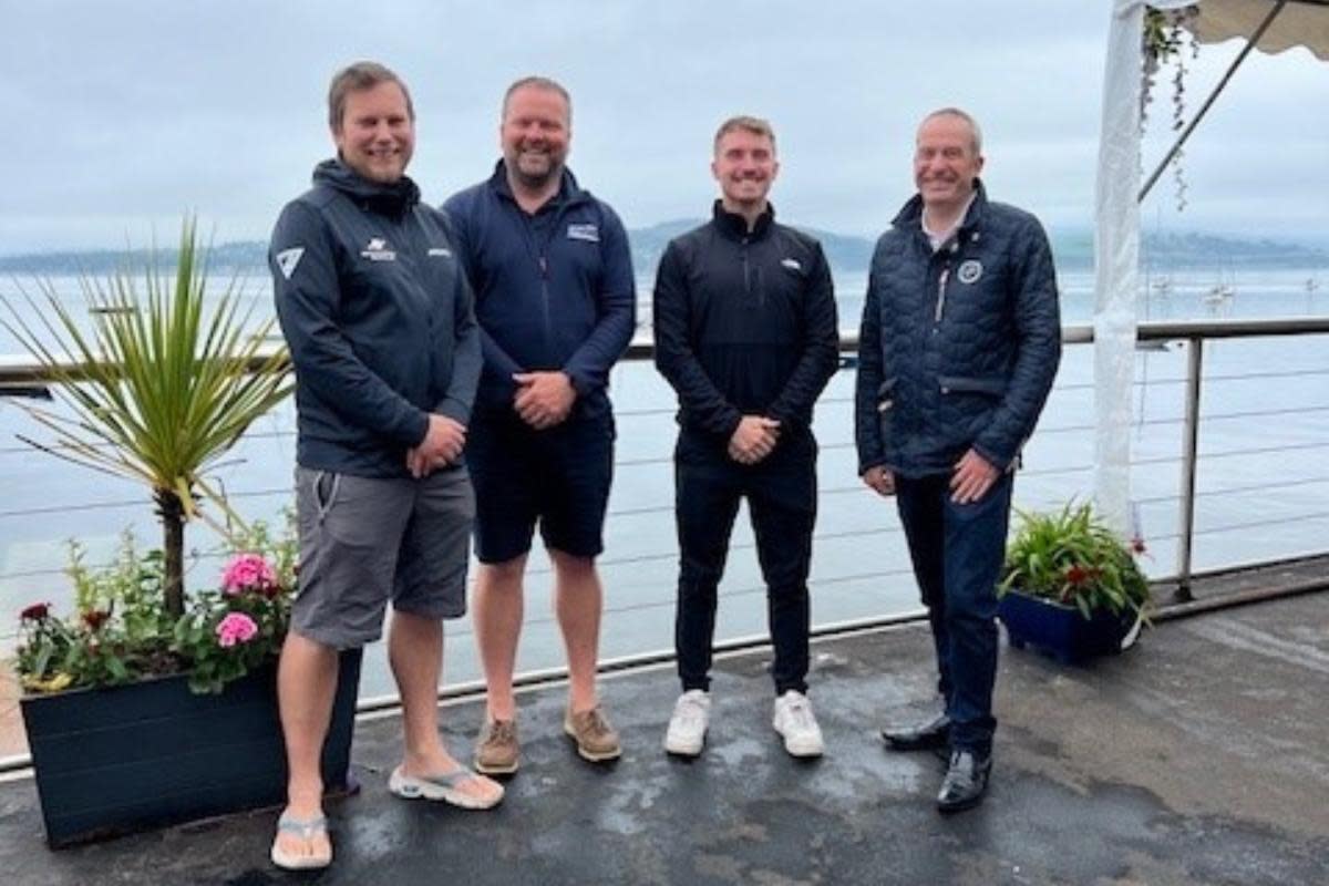 Greg Pitt (Saturn Sails), Graeme Galbraith (James Watt Dock Marina), Julian Mithoff (Galschu Spirits Co.), Duncan Munro (Regatta Director). <i>(Image: Contributed)</i>