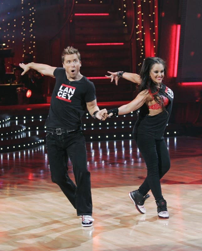 Lance Bass and Lacey Schwimmer perform a dance on the seventh season of Dancing with the Stars.