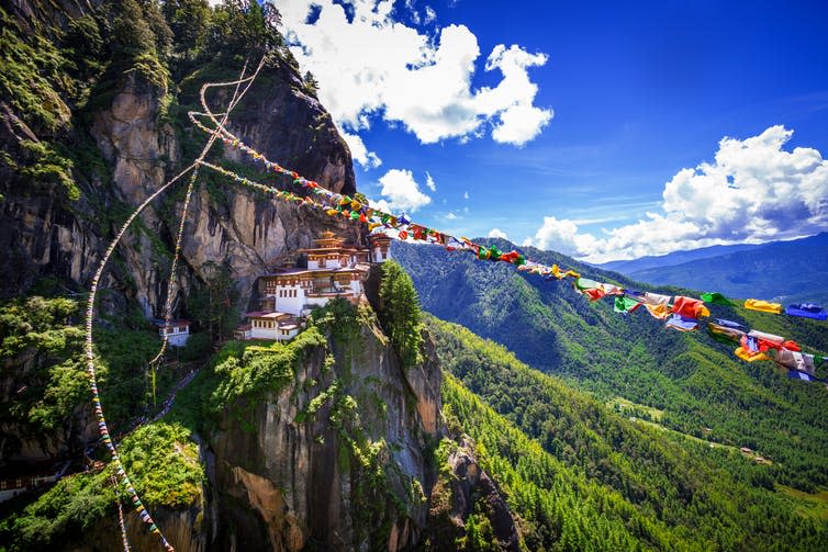 <span class="caption">Taktshang Goemba, Tiger nest monastery, in Bhutan.</span> <span class="attribution"><a class="link " href="https://www.shutterstock.com/image-photo/taktshang-goemba-tiger-nest-monastery-bhutan-653749978?src=ZT2dzcy1XIoL2FVs2qHfrw-1-6" rel="nofollow noopener" target="_blank" data-ylk="slk:Kai19/Shutterstock;elm:context_link;itc:0;sec:content-canvas">Kai19/Shutterstock</a></span>