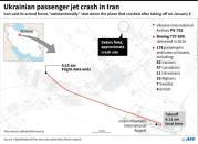 Map and details of the path of Ukrainian International Airlines flight PS-752 which crashed shortly after takeoff from Tehran on January 8