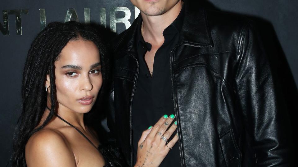 Zoe Kravitz and her companion actor Karl Glusman attend the Saint Laurent Womenswear Spring/Summer 2020 show as part of Paris Fashion Week on September 24, 2019 in Paris, France