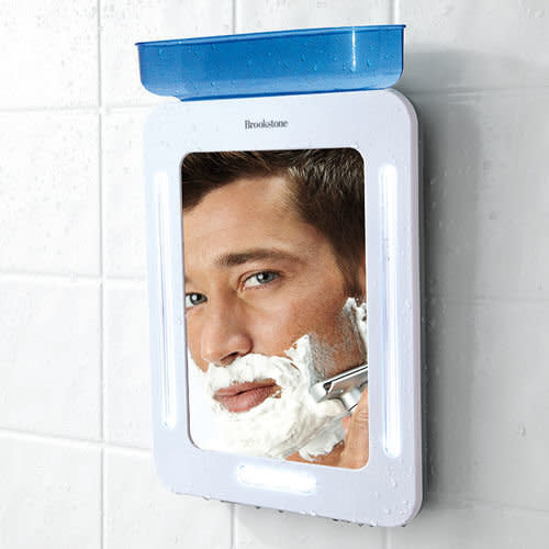 Fogless Shower Mirror, $49.99 at <a href="http://www.brookstone.com/brookstone-fogless-shower-mirror-881704/881704p.html?bkeid=compare%7cmercent%7cgooglebaseads%7csearch&amp;mr:trackingCode=24BF8DF8-16A0-E311-A1FB-001B21A69EB0&amp;mr:referralID=NA&amp;mr:device=c&amp;mr:adType=plaonline&amp;mr:ad=78735779604&amp;mr:keyword=&amp;mr:match=&amp;mr:tid=pla-50607645055&amp;mr:ploc=9004058&amp;mr:iloc=&amp;mr:store=&amp;mr:filter=50607645055&amp;gclid=CNGNhtyL7skCFQokHwodKwgIYA" target="_blank">Brookstone</a>