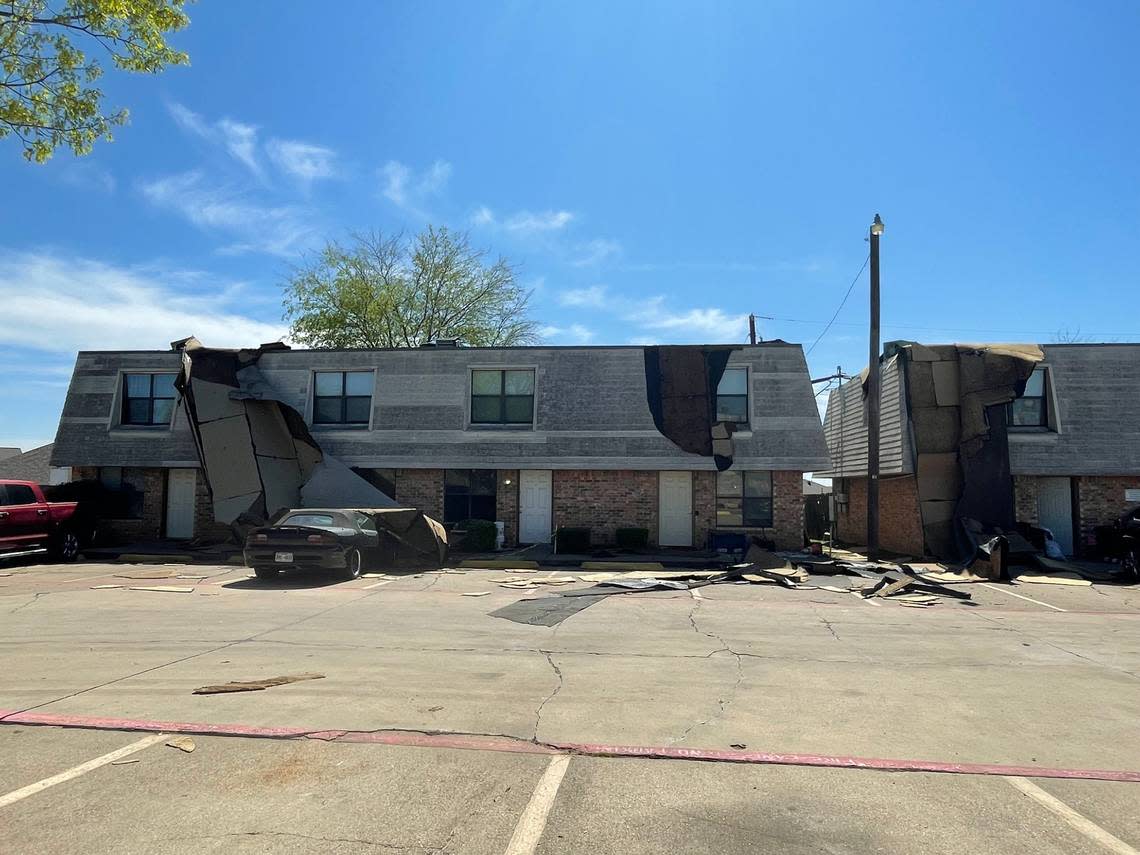 Seven units at Garden Grove Townhomes at 3112 W. Shady Grove Road were damaged when Irving was hit by an EF-1 tornado Thursday, March 16, 2023.