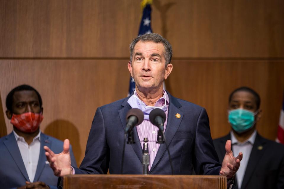 Virginia governor Ralph Northam speaks during a news conference on June 4, announcing his plans to take down a statue of Confederate General Robert E. Lee.