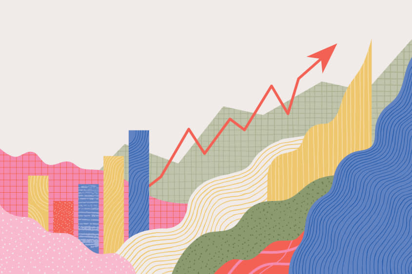 An illustration showing colorful charts and bar graphs