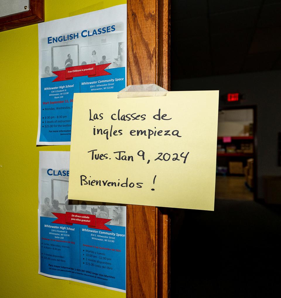 An English class sign is seen at the Whitewater Community Space on Wednesday January 10, 2024 in Whitewater, Wis. 



Jovanny Hernandez / Milwaukee Journal Sentinel