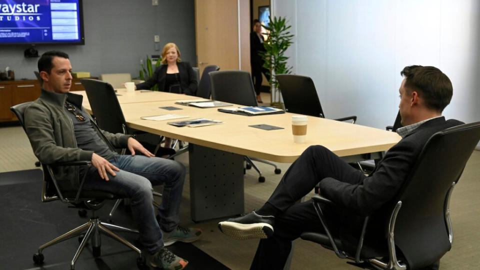 Jeremy Strong, Sarah Snook and Kieran Culkin in a still from “Succession.”