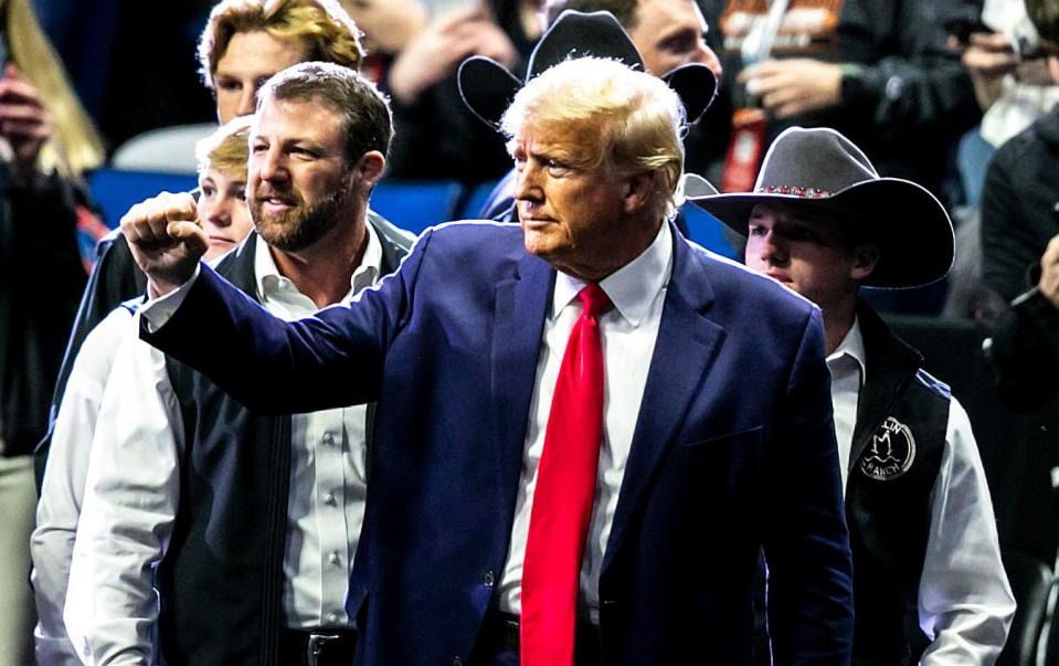 Donald Trump at the NCAA Wrestling Championships on Saturday night in Tulsa, Oklahoma - AP