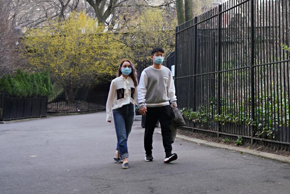 Walking in New York's Central Park on March 20, 2020.