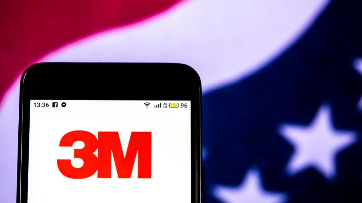 <div>FILE - In this photo illustration, the 3M Company, formerly known as the Minnesota Mining and Manufacturing Company logo seen displayed on a smartphone. (Photo Illustration by Igor Golovniov/SOPA Images/LightRocket via Getty Images)</div>