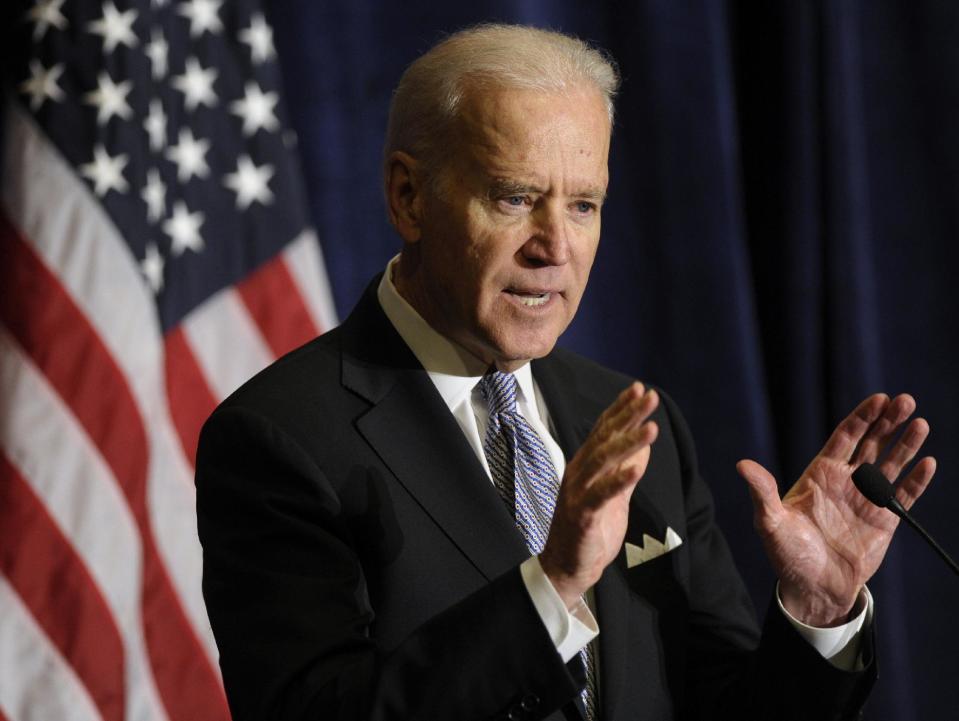 Vice President Biden speaks at the Association of State Democratic Chairs Meeting in Washington, Thursday, Feb. 27, 2014. (AP Photo/Susan Walsh)