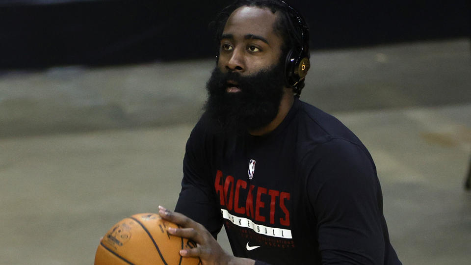 The NBA has yet to reveal how long James Harden will be held out of games after breaching the league's coronavirus protocols. (Photo by Carmen Mandato/Getty Images)