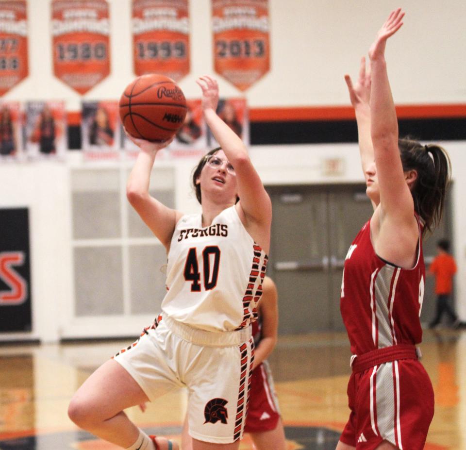 Kennedy Finnerman puts up a shot to score two points against Paw Paw on Friday night.