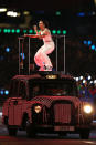 LONDON, ENGLAND - AUGUST 12: Melanie Chisholm of Spice Girls performs during the Closing Ceremony on Day 16 of the London 2012 Olympic Games at Olympic Stadium on August 12, 2012 in London, England. (Photo by Scott Heavey/Getty Images)