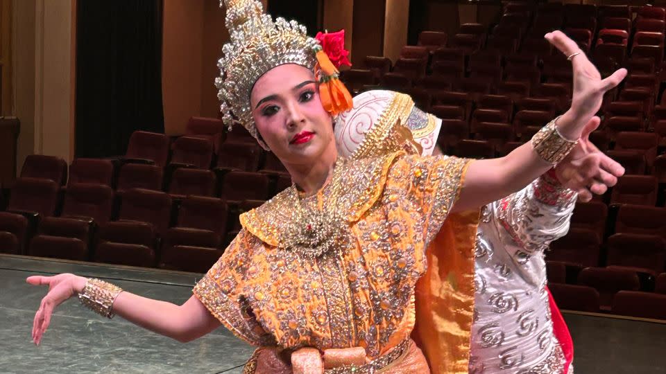 Apassara Nok-ork, pictured in the role of Suvannamaccha, has been performing khon for two decades. - Karla Cripps/CNN