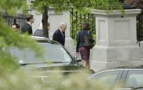 U.S. Senate Majority Leader Mitch McConnell (C) and Senator Jeanne Shaheen arrive with other members of the U.S. Senate for a classified briefing on North Korea at the White House in Washington, U.S, April 26, 2017. REUTERS/Kevin Lamarque