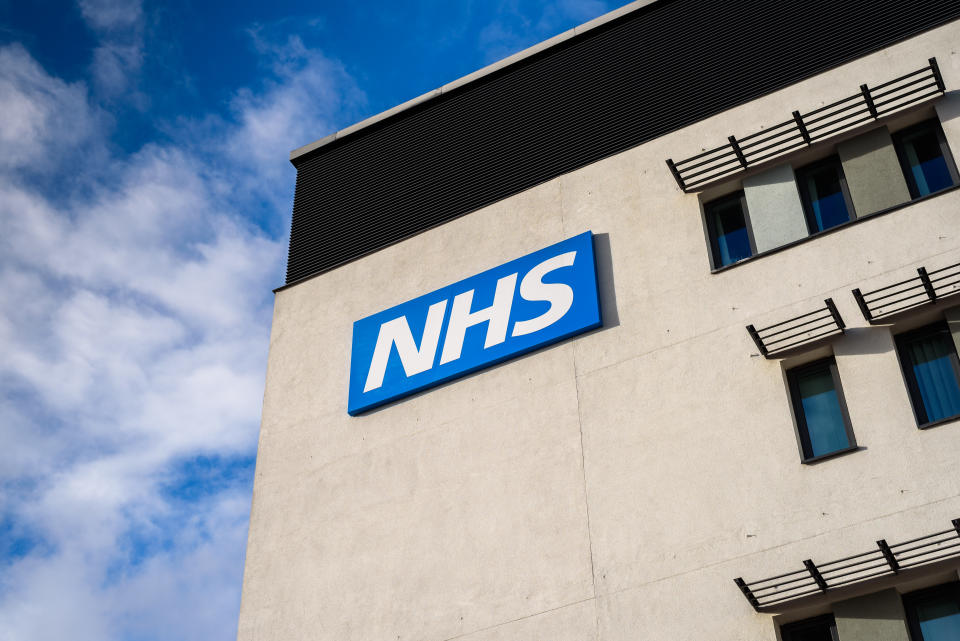 Warrington, United Kingdom - March 6, 2016: Warrington, UK - march 6, 2016: View of the NHS (National Health Service)  logo at the Springfields Medical Centre in the centre of Warrington, Cheshire.