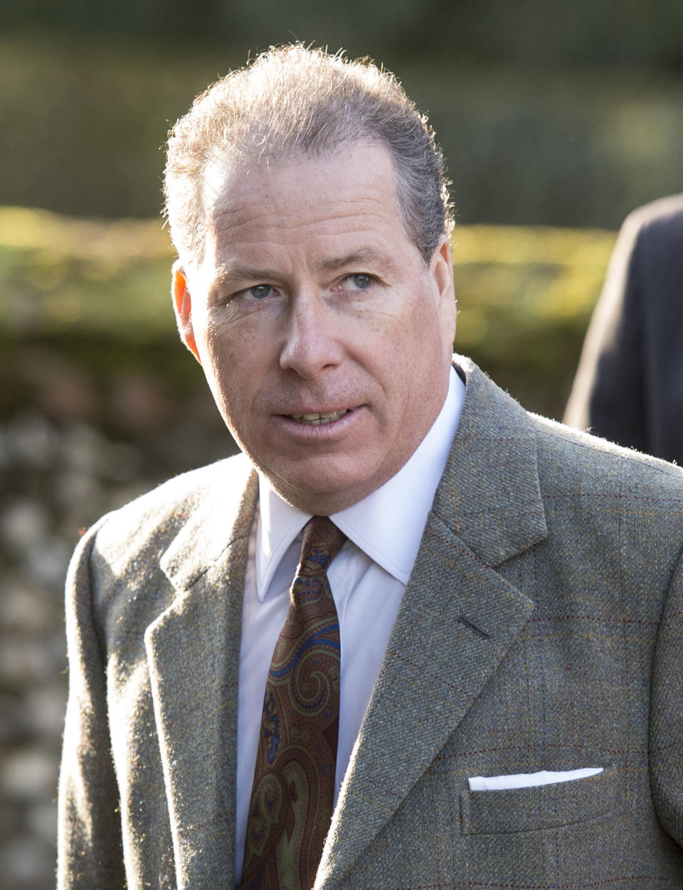 David, Viscount Linley attends church at Hillington on January 17, 2016 in King's Lynn, England.  