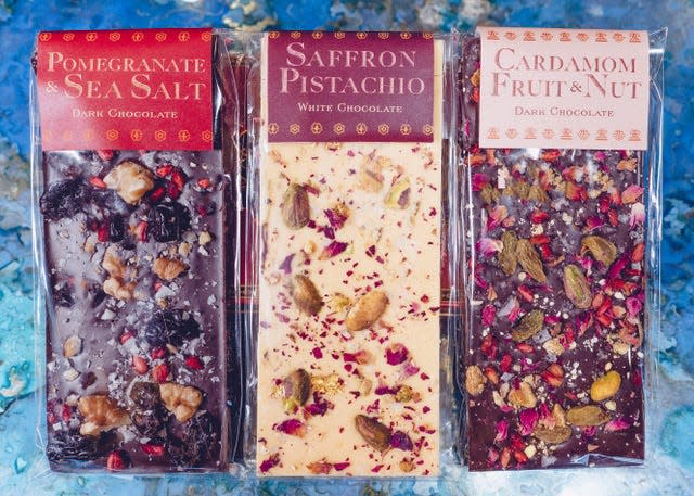 Nashville-based Persian chef and author Louisa Shafia partnered with Poppy and Peep to make these Iranian-inspired chocolate bars.