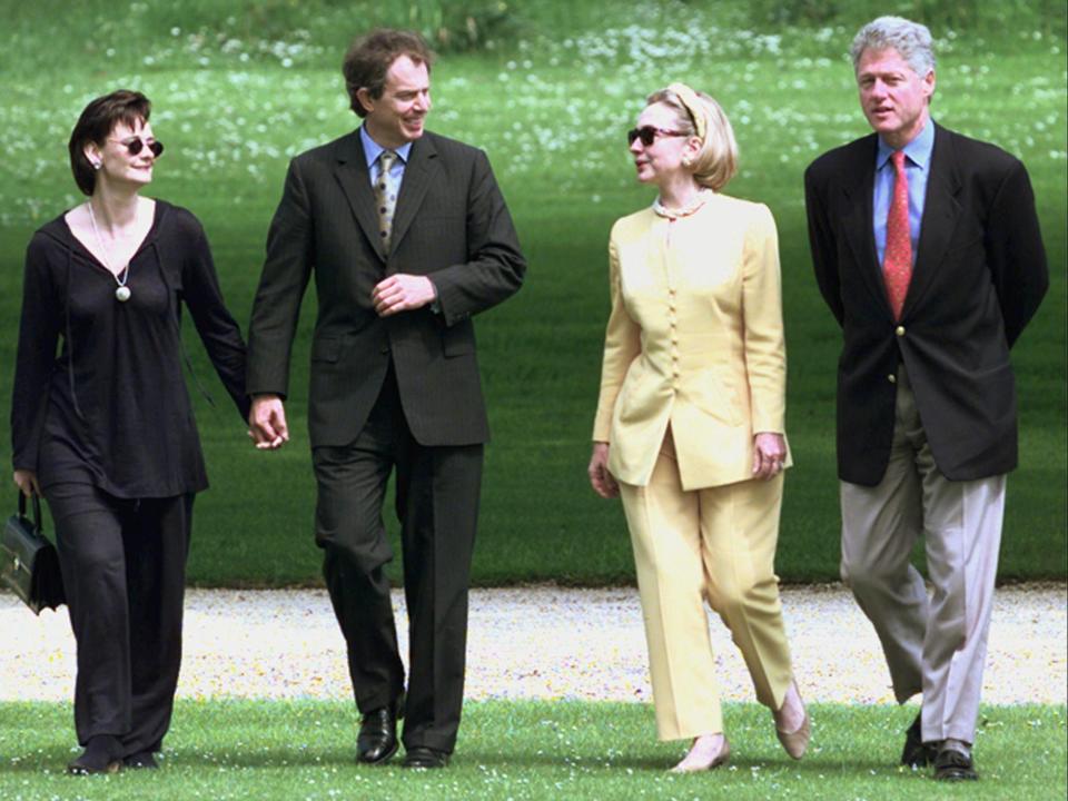 Tony Blair and his wife Cherie (L), and Hillary Clinton and Bill Clinton  at the G8 summit in 1998 (AFP via Getty Images)