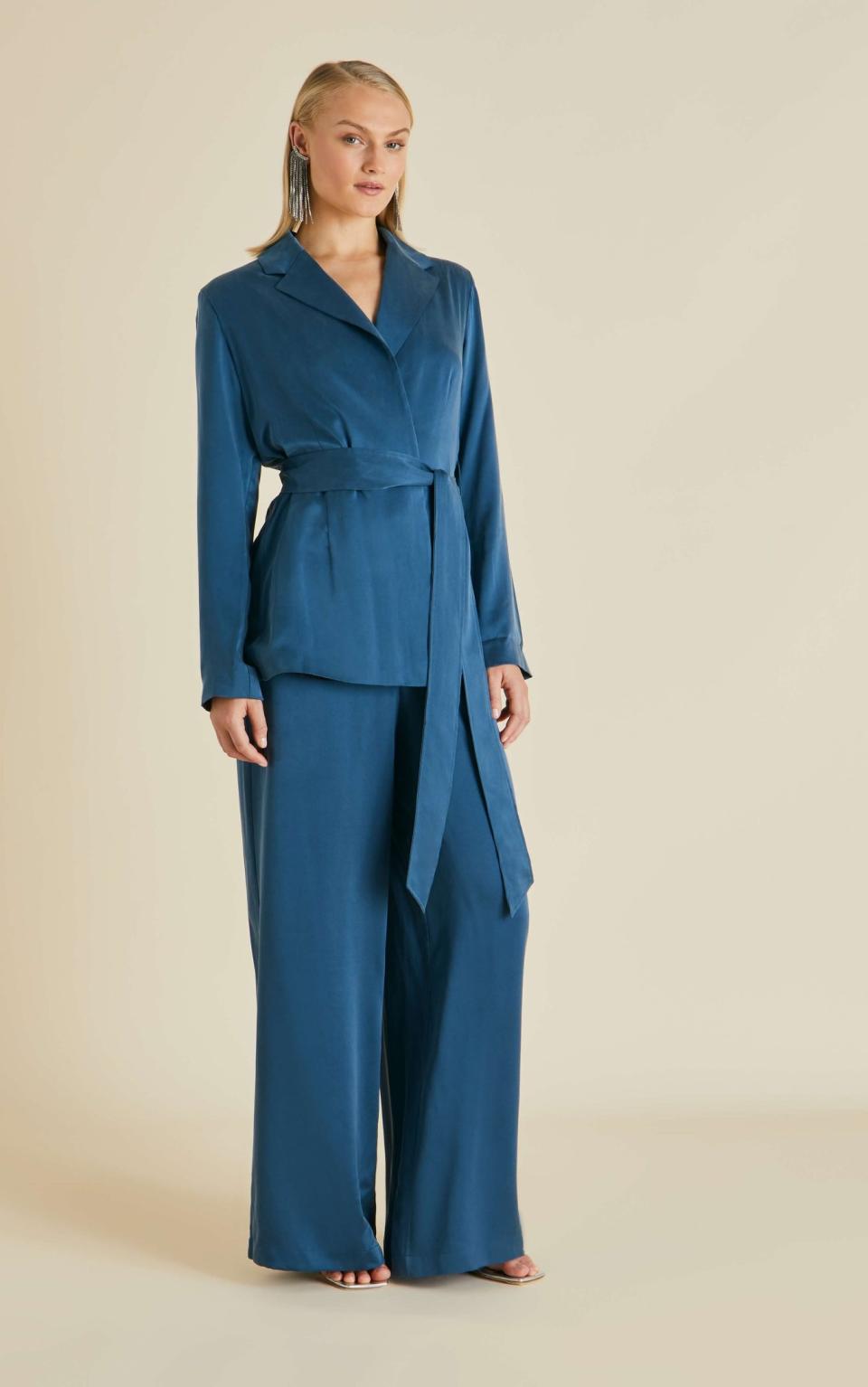 Blue silk pajama set