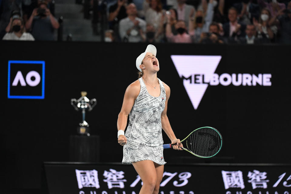 Ash Barty (pictured) celebrates after winning the Australian Open.