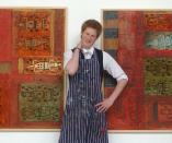 <p>The teenage prince shows off his artwork at Eton College.</p>