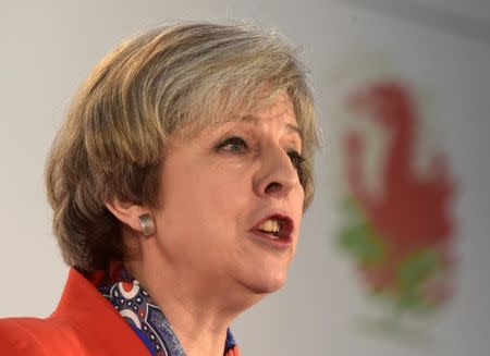 Britain's Prime Minister Theresa May speaks at the Conservative Party's Spring Forum in Cardiff, Wales, March 17, 2017. REUTERS/Rebecca Naden