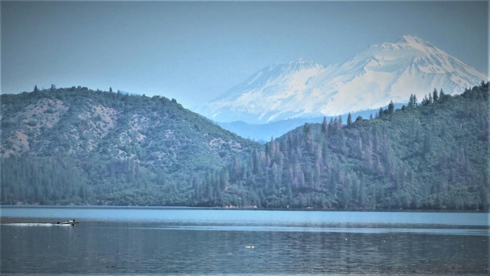 Boaters on Lake Shasta take advantage of a nearly full reservoir on May 15, 2023.