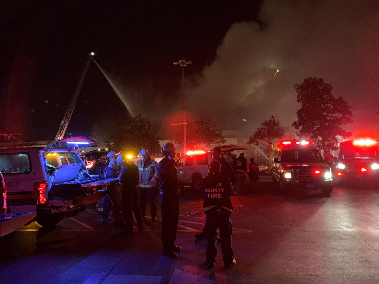 A "large fire" consumed the Porterville Library Tuesday evening.