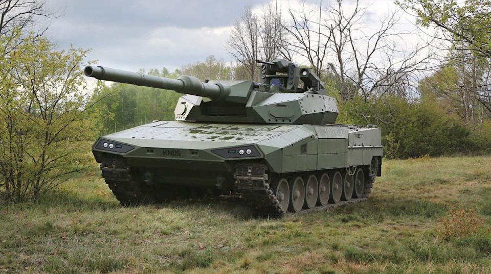 Another view of the Leopard 2 A-RC 3.0. The pop-up launcher is visible on top of the turret. <em>KNDS</em>