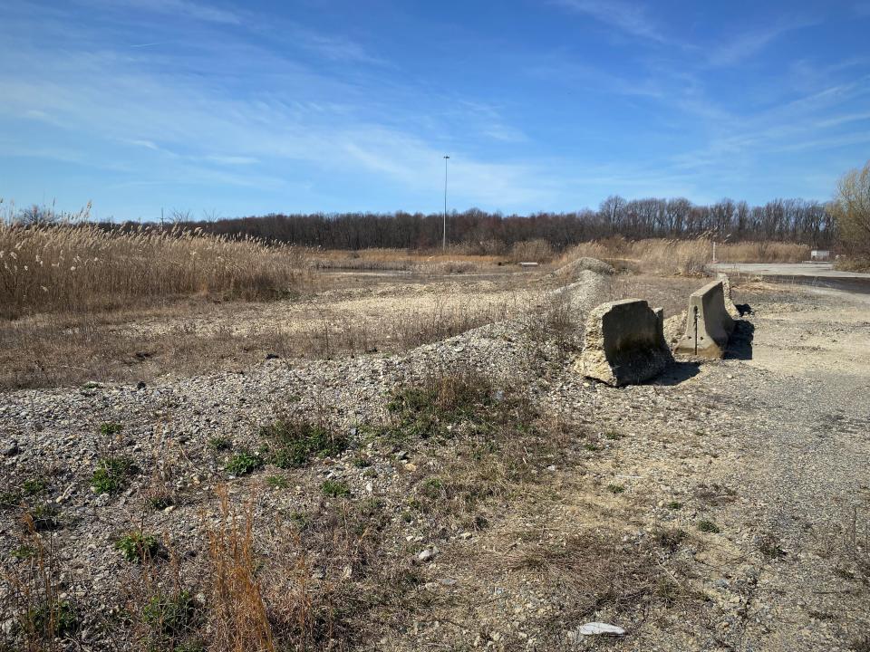 A view from Eagle Run Road of the Christiana property where Kimco Realty plans to build two large warehouses. Shown are a few of the remnants of the Sears warehouse that previously filled the property, backing up to I-95.