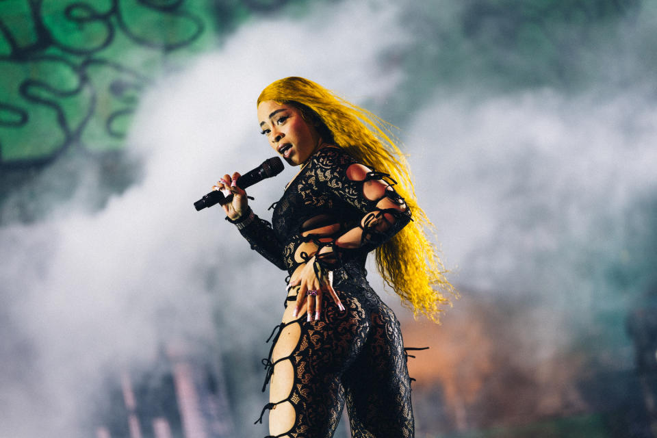 INDIO, CALIFORNIA - APRIL 13: (FOR EDITORIAL USE ONLY) Ice Spice performs at the Sahara Stage at the 2024 Coachella Valley Music And Arts Festival - Weekend 1 - Day 2 at Empire Polo Club on April 13, 2024 in Indio, California. (Photo by Matt Winkelmeyer/Getty Images for Coachella)