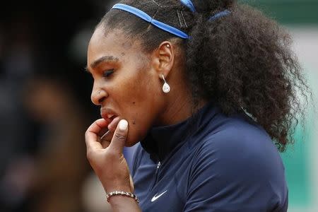 Tennis - French Open Women's Singles Final match - Roland Garros - Serena Williams of the U.S. vs Garbine Muguruza of Spain- Paris, France - 04/06/16 Williams reacts. REUTERS/Pascal Rossignol