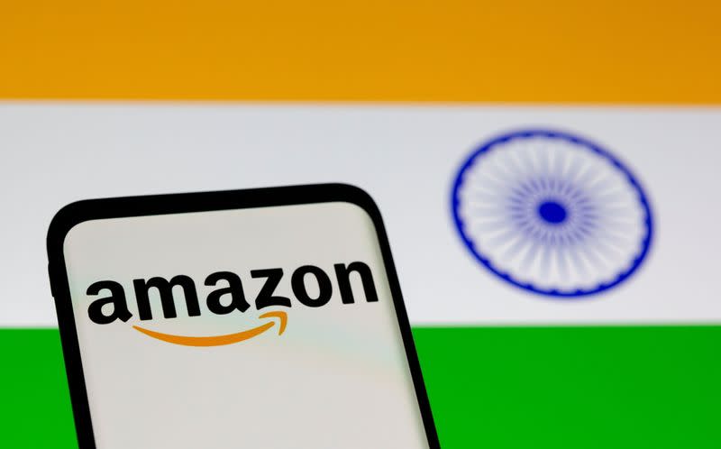 FILE PHOTO: Amazon logo and Indian flag illustration
