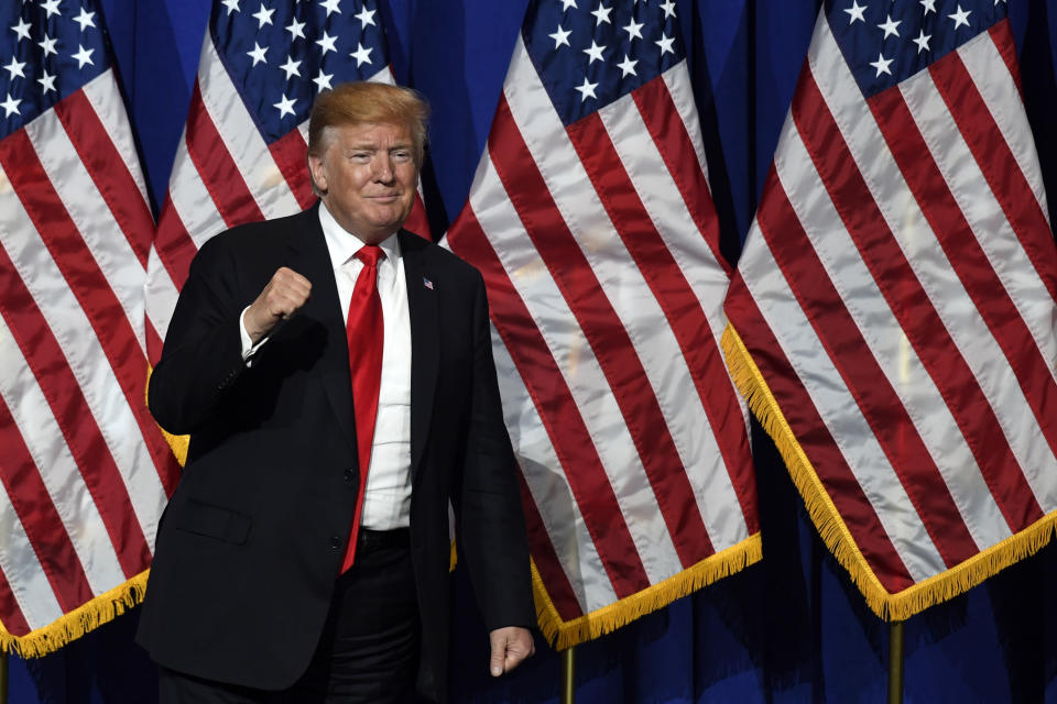 El presidente de Estados Unidos, Donald Trump, habla en la National Association of REALTORS Legislative Meetings and Trade Expo, el viernes 17 de mayo de 2019, en Washington. (AP Photo/Susan Walsh)