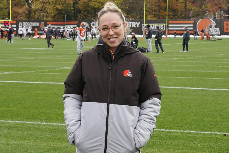 Catherine Raiche, assistant GM, vice president of football operations for the Cleveland Browns. (AP Photo/Sue Ogrocki)
