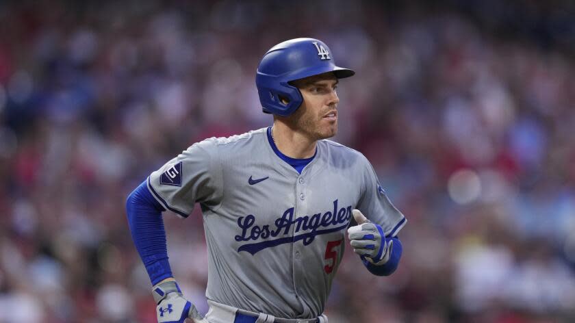 Los Angeles Dodgers' Freddie Freeman plays during a baseball game, Tuesday.