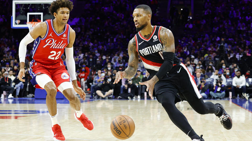 Damian Lillard, pictured here in action for the Portland Trail Blazers against the Philadelphia 76ers.