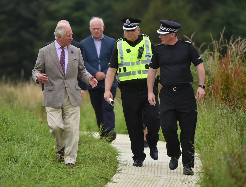 The Prince of Wales during a visit to the scene at Stonehaven to meet first responders who attended the ScotRail train derailment near Stonehaven, Aberdeenshire, which cost the lives of three people.
