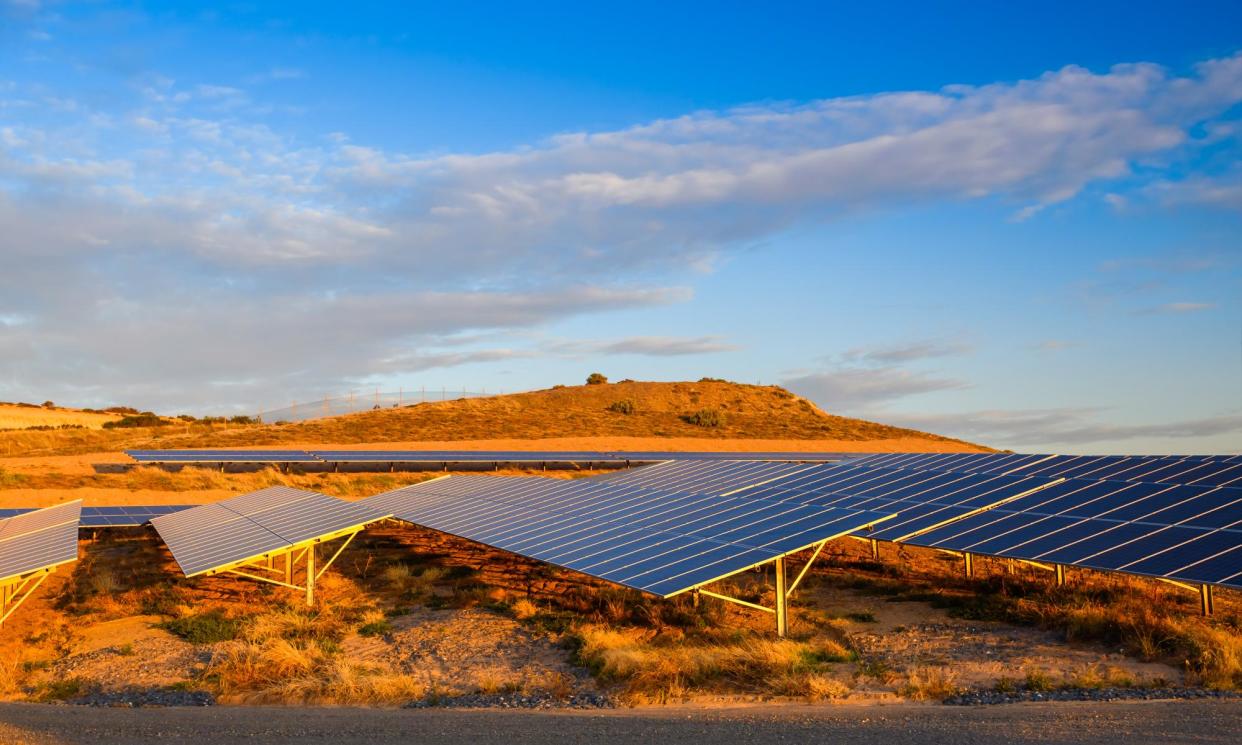 <span>Solar farm in South Australia. Energy specialist Dr Gabrielle Kuiper says powering a jurisdiction of almost 2 million people with majority wind and solar is a globally significant achievement.</span><span>Photograph: moisseyev/Getty Images/iStockphoto</span>