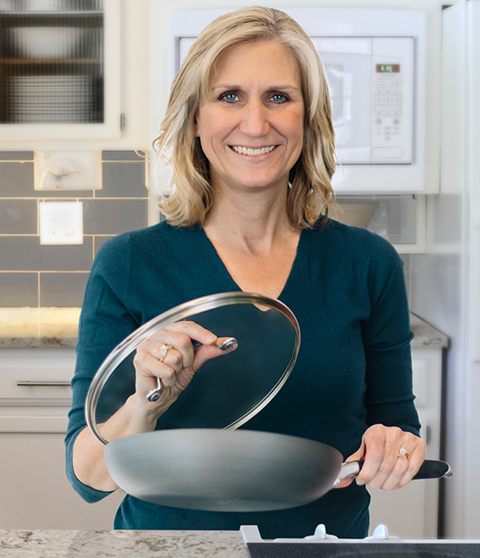 Heidi Meyer likes to put a lid over her skillet when she cooks Pound of Ground Crumbles, which she developed with her husband, Jeff. 