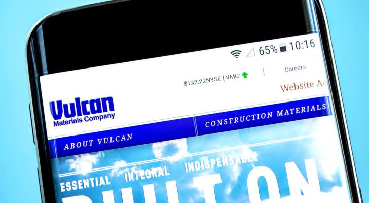The Vulcan Materials (VMC) website is displayed on a smartphone screen.