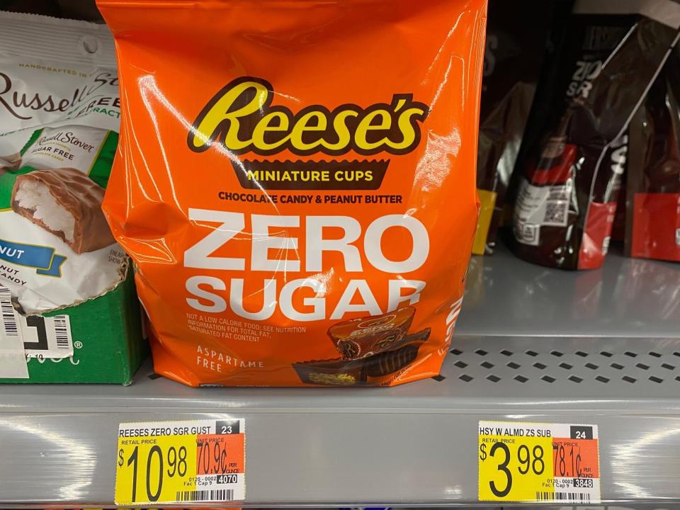 bag of zero sugar reeses on the shelves at walmart