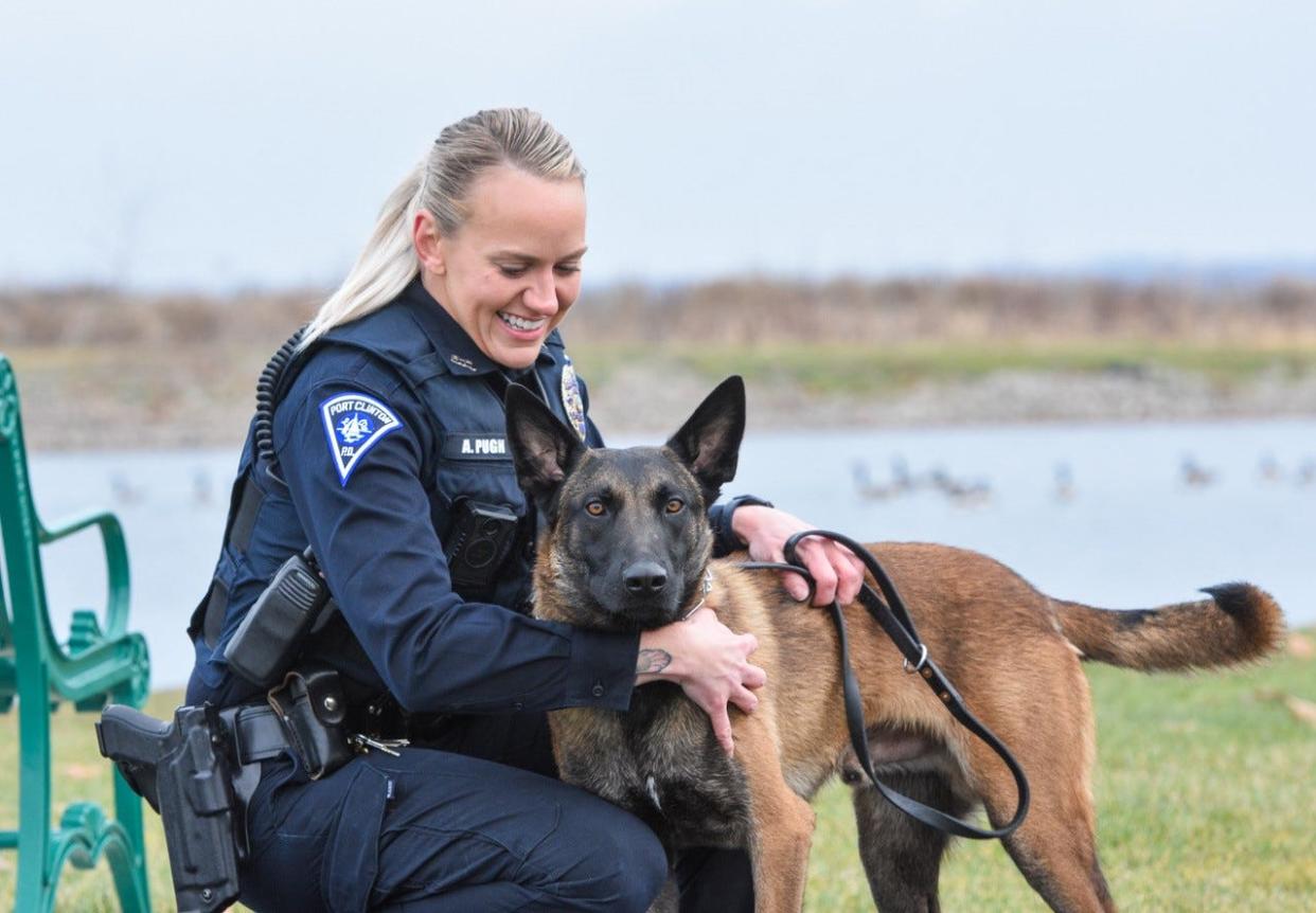 Officer Amy Pugh, shown here with Aldo, is the first K-9 handler in Ottawa County.