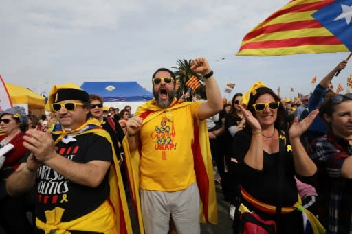 Some of the tens of thousands of Catalan nationalists who turned out to hear Puigdemont speak