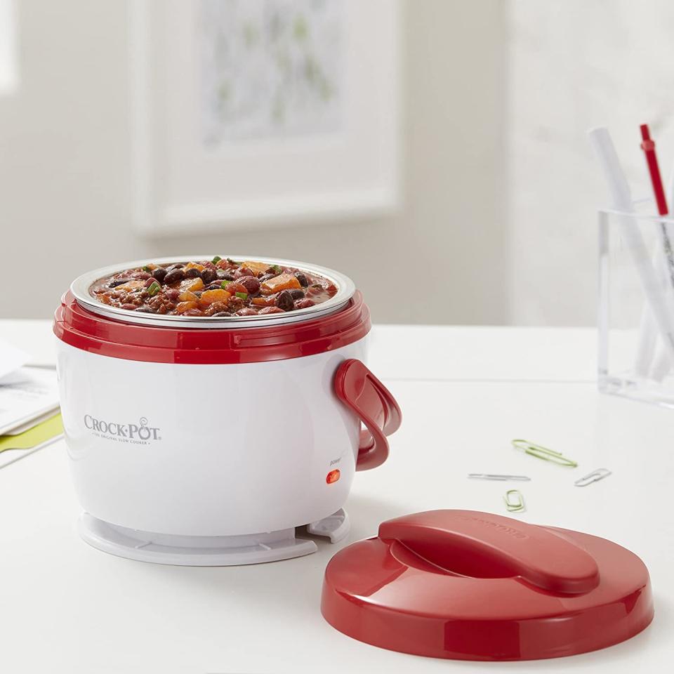 So you can get all the warm deliciousness of a slow cooker on the go! This 20-ounce pot is perfect for personal use and it's dishwasher-safe.<br /><br /><strong>Promising Review:</strong> "Everyone needs one of these! My hubs works nights so he is usually asleep through dinner time. I just put some in his little Crock-Pot and he has hot food for lunch. Must have for anyone looking to save money on food costs, or really anyone that eats at work during the day. The removable dish from inside makes cleaning it super easy." &mdash;<a href="https://www.amazon.com/gp/customer-reviews/R3A3W6MSSLT2LN?&amp;linkCode=ll2&amp;tag=huffpost-bfsyndication-20&amp;linkId=7174b7ef8393a58b6cc31820c99df8a3&amp;language=en_US&amp;ref_=as_li_ss_tl" target="_blank" rel="noopener noreferrer">Robert Smith</a><br /><br /><strong>Get it from Amazon for <a href="https://www.amazon.com/Crock-Pot-Lunch-Crock-Food-Warmer/dp/B006H5V8US?&amp;linkCode=ll1&amp;tag=huffpost-bfsyndication-20&amp;linkId=9eba24463bcd582b9a3689890fb03a8e&amp;language=en_US&amp;ref_=as_li_ss_tl" target="_blank" rel="noopener noreferrer">$21.99+</a> (available in seven colors).</strong>