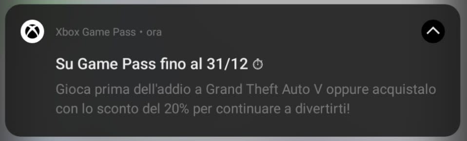 Notificación avisó sobre la salida de GTA V del servicio