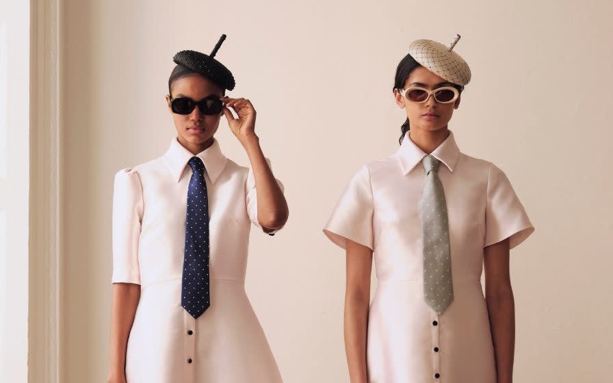 'We've got these really beautiful dresses [by Laura Green with shirt-style collars] and given them ties and berets and flower bags,' says Royal Ascot creative director Daniel Fletcher