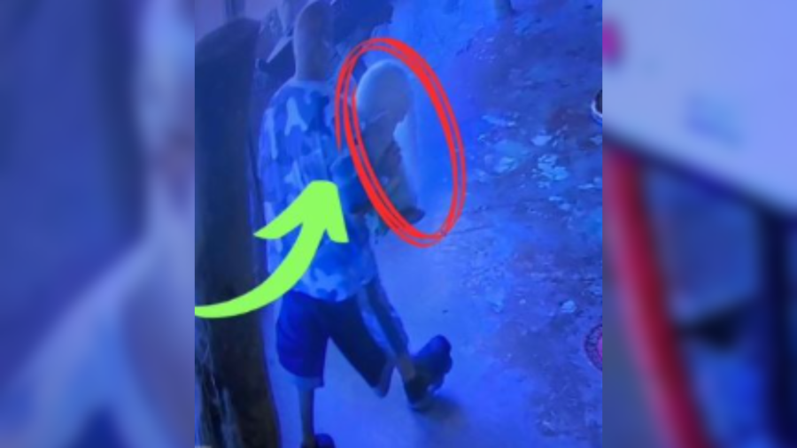 Based on the photo posted to Instagram by the museum, the suspect is a bald man with a light gray beard wearing a blue and gray camouflage shirt and dark colored shorts. (IG/@themysticmuseum)